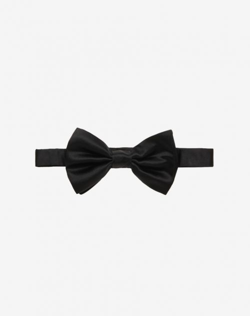 Plain black satin bow tie