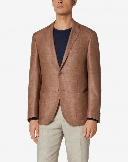 Brown 2-button jacket in wool and silk