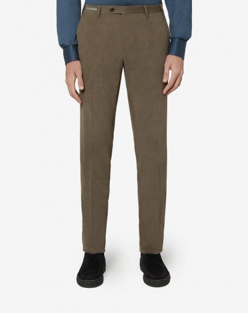 Pantalon en coton stretch couleur taupe