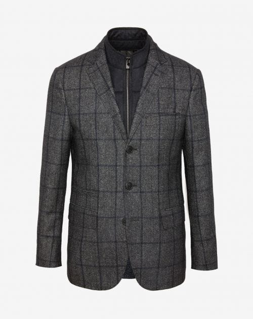 Grey wool jacket with chest piece