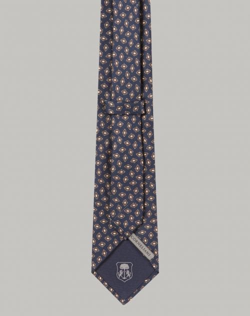 Blue and camel printed tie
