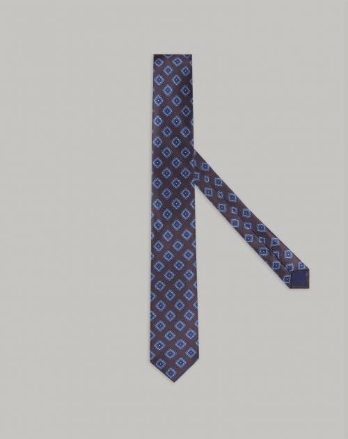 Cravatta stampata disegno quadri marrone