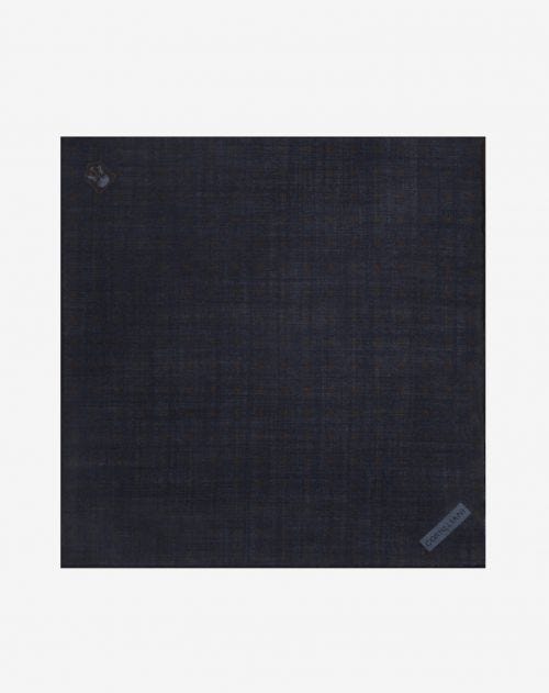 Donkerblauwe bedrukte pochette van wol en zijde