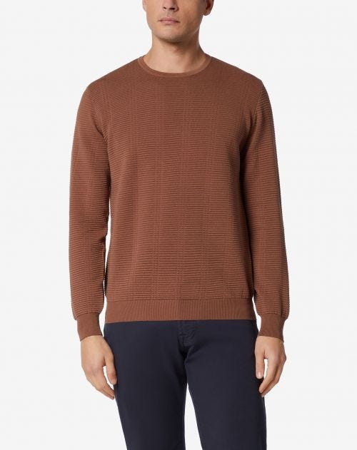 Brown long-sleeve pima cotton round neck sweater