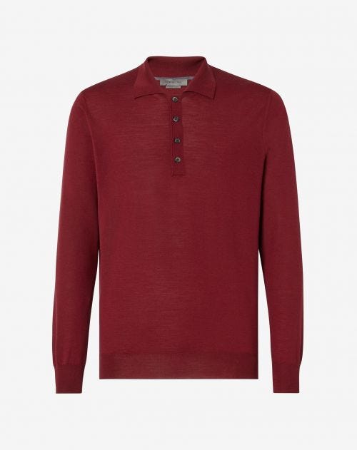 Polo rouge boutonné manches longues extra fin