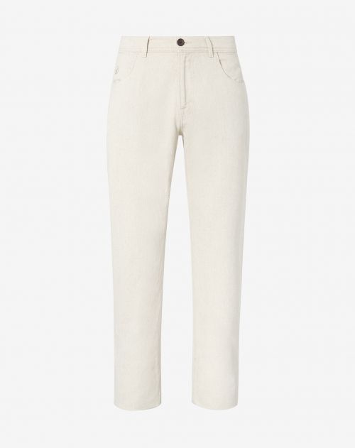 White 5-pocket trousers in cotton and hemp