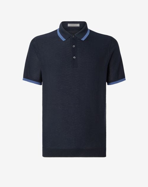 Navy blue jersey cotton short-sleeve polo
