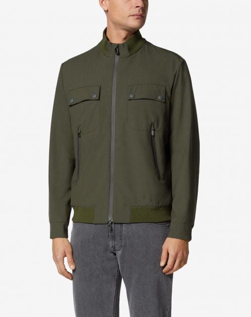 Green bomber jacket in technical wool