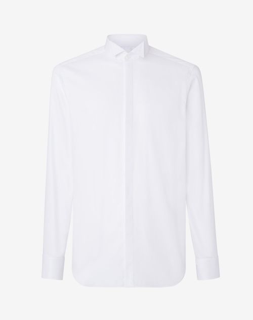 Optical white cotton poplin smoking shirt