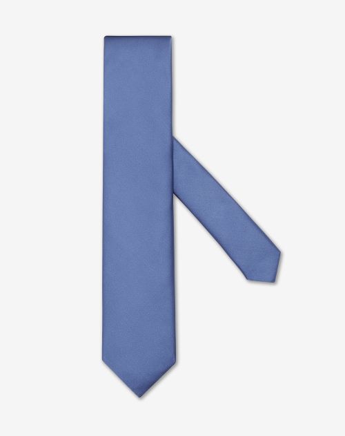 Cravate bleue en satin de soie-UNI