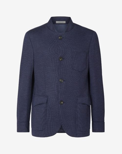 Синий пиджак из шерстяного джерси, 4 пуговицы