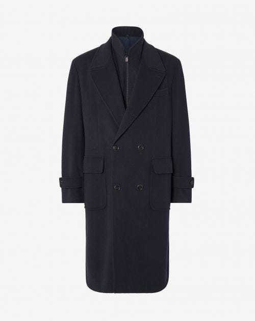 Double-breasted wool coat in blue with gilet 