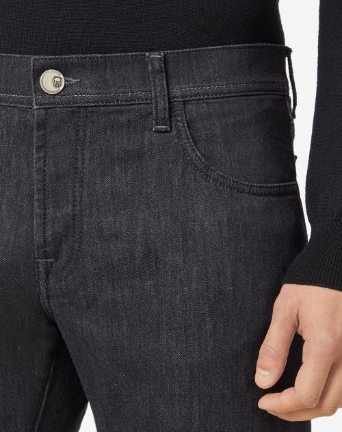 Stretch denim 5-pocket trousers in black