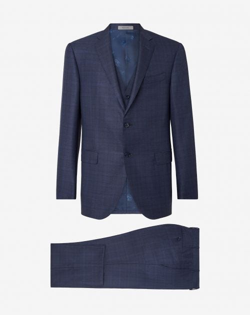 3-piece 150's wool and silk suit in blue
