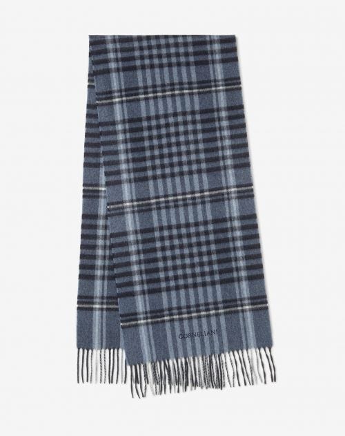 Cashmere and silk tartan scarf in blue