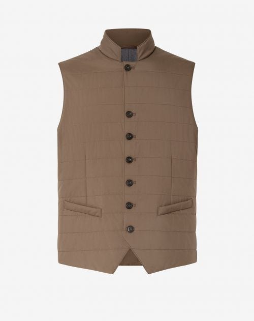 Padded soft touch nylon gilet in brown