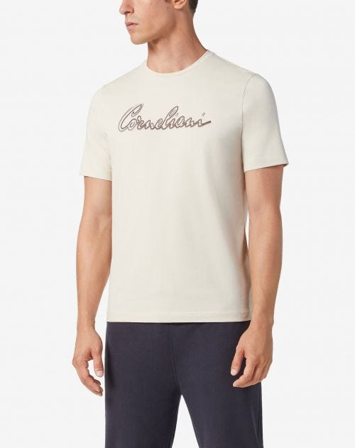 Biopolished stretch cotton beige t-shirt