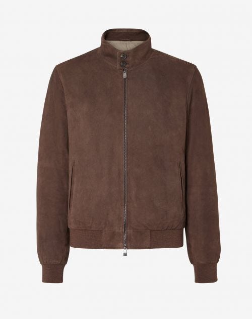 Feather-padded suede jacket in brown