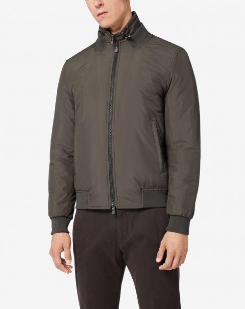Soft touch nylon padded bomber in green