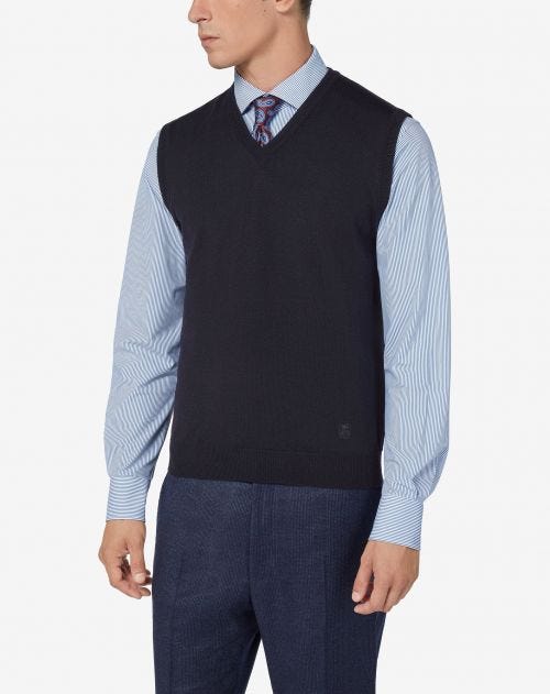 Merino wool blue waistcoat