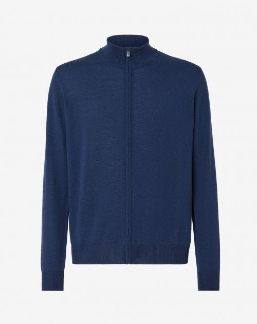 Merino wool full zip jumper in royal blue