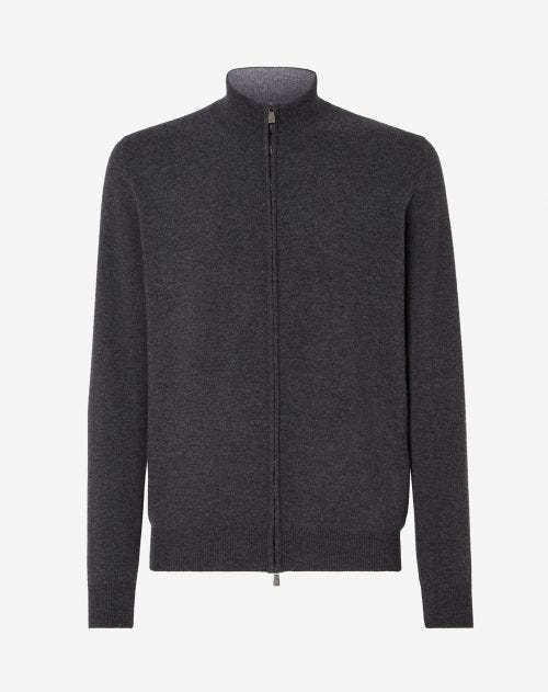 Full zip grigio scuro in lana e cashmere