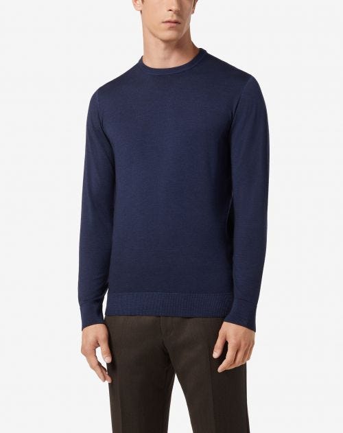 Seamless wool crew neck in blue