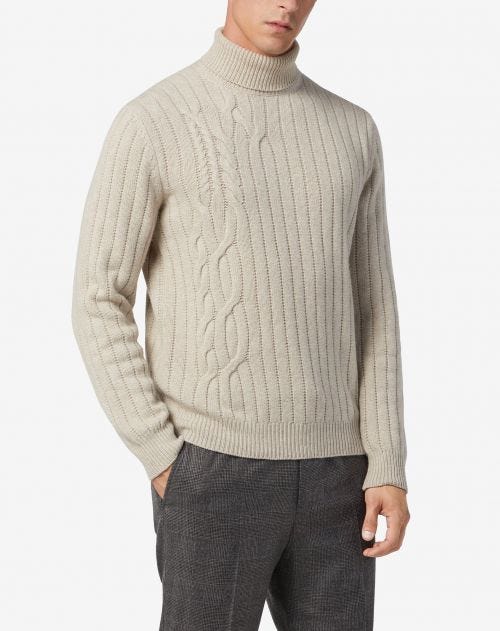 Cotton, cashmere and silk turtleneck in sand