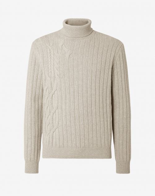 Cotton, cashmere and silk turtleneck in sand
