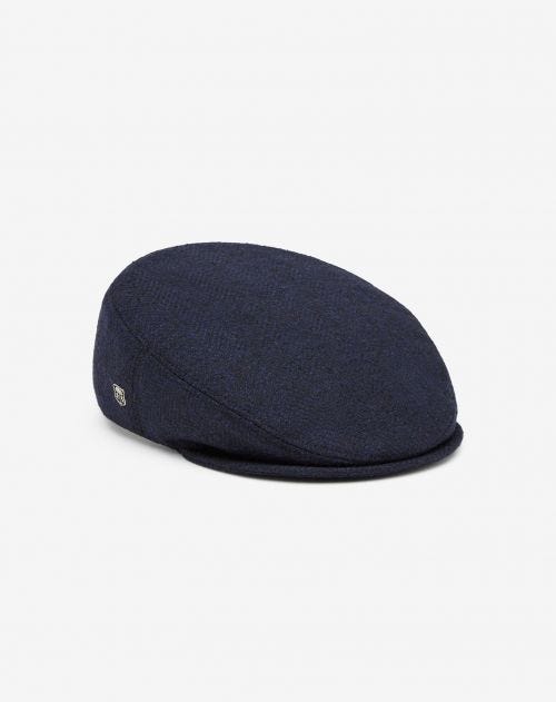 Cappello blu in misto lana spigato