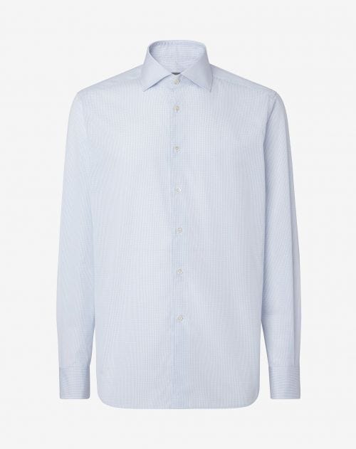 Micro-check cotton shirt in light blue