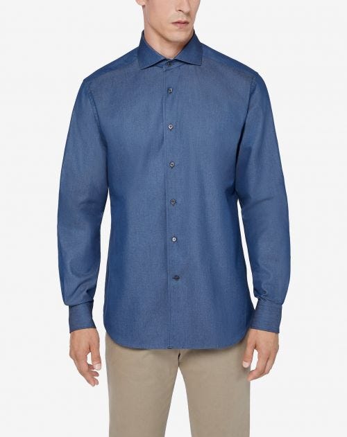 Camicia blu in denim di cotone