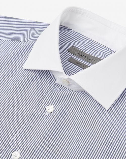 Blue striped cotton shirt with contrast
