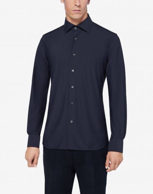 Stretch technical fabric shirt in navy blue 