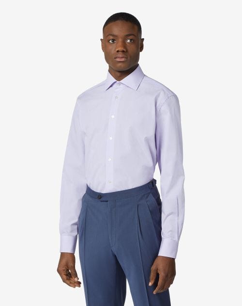 Lilac micro-stripes cotton poplin shirt