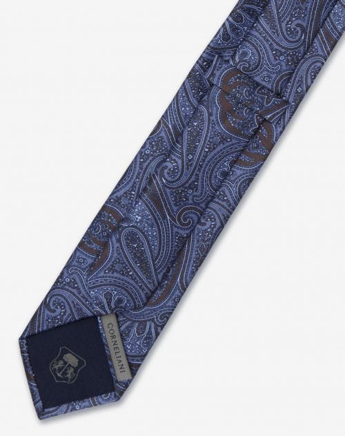 Cravatta azzurra in seta stampa paisley