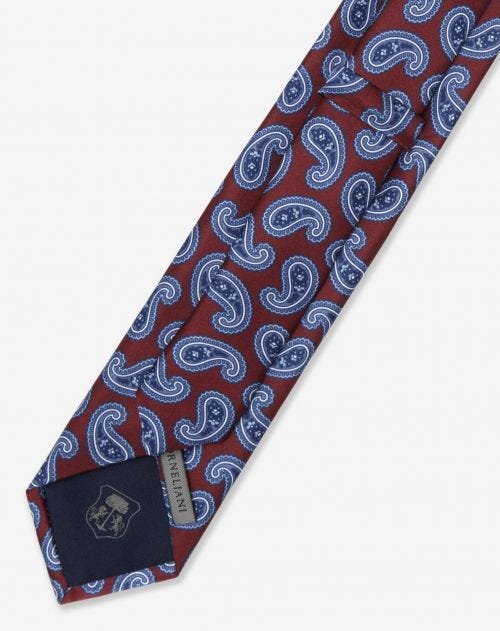 Burgundy silk tie with paisley print