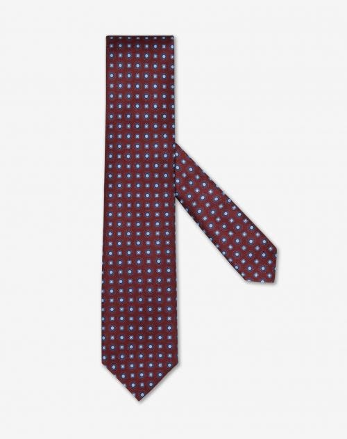 Cravatta bordeaux in seta con motivi azzurri