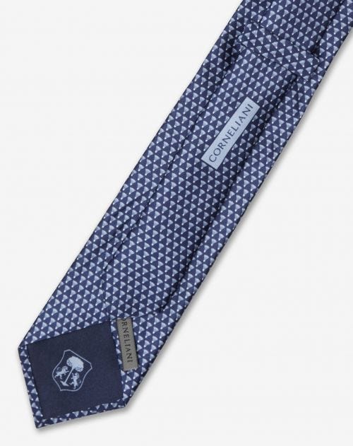 Blue silk tie with floral pattern