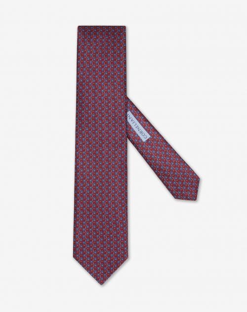 Burgundy silk tie with floral print