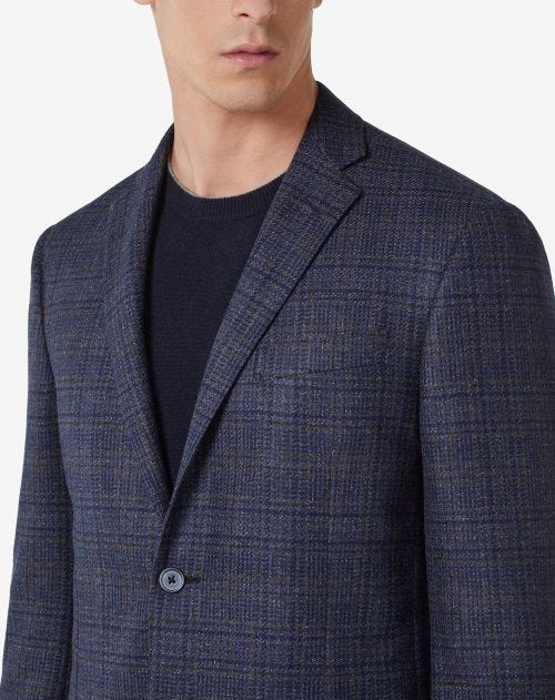 2-button blue wool and cashmere jacket