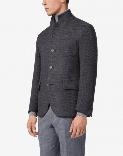 4-button eco cashmere jacket in grey