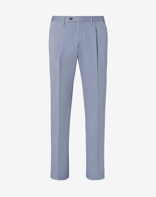 Blue sky one pleat stretch cotton trousers