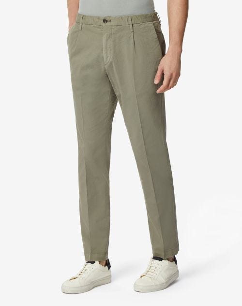 Green one pleat cotton and lyocell trousers