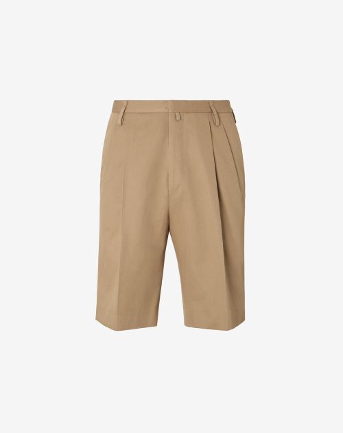 Beige two pleats organic cotton shorts
