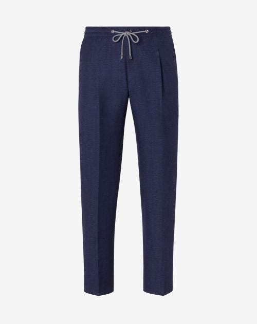 Dark blue wool and linen jogger pants