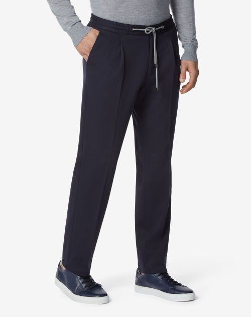 Navy blue wool and cotton jogger pants