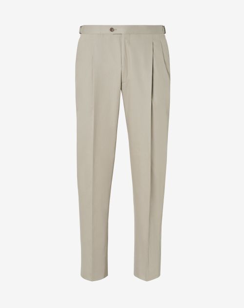 Beige two pleat stretch cotton trousers
