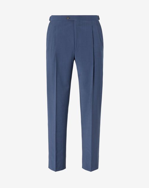 Blue two pleat S120s wool trousers