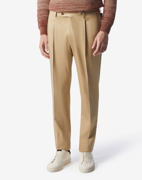 Pantaloni beige in cotone stretch satinato